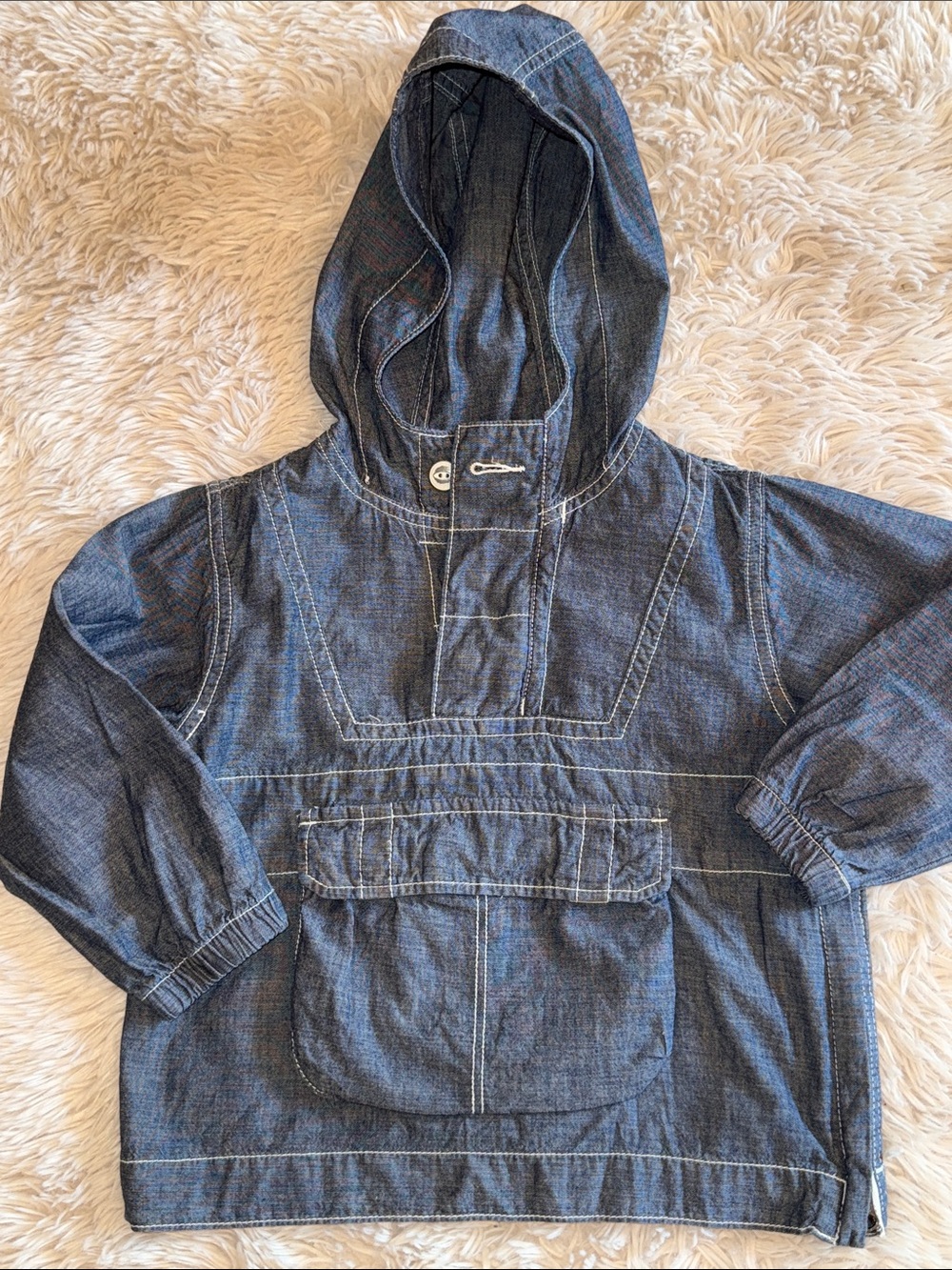 🐻 babyGap Hooded Chambray Pullover Jacket - Blue 3 years